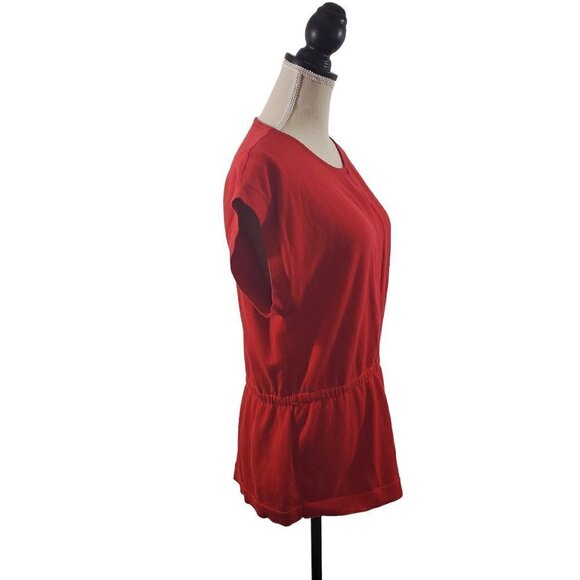 Anne Klein Women’s Red Round Neck Short Sleeve Elastic Waist Blouse Size Large - Picture 6 of 16